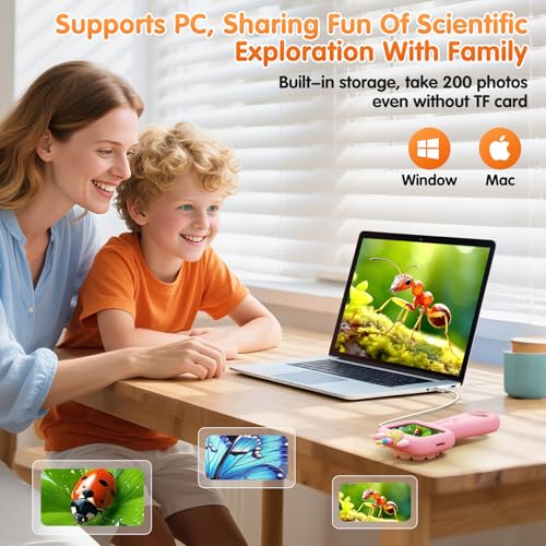 Kids Microscope, 2.4" Screen 600X Handheld Digital Microscope for Kids - color: pink
