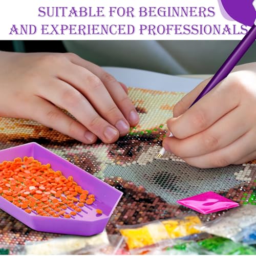 Affrolling 90 Pcs Diamond Art Tools, Drill Pens Trays Glue Clay - color: Purple