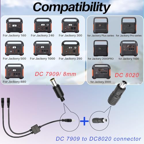 Parallel Adapter Cable, 8mm, Solar Combiner Cable, Y Branch, 10.7in, 10A, 45V, 300W, Reverse Current Protection, Compatible with Jackery