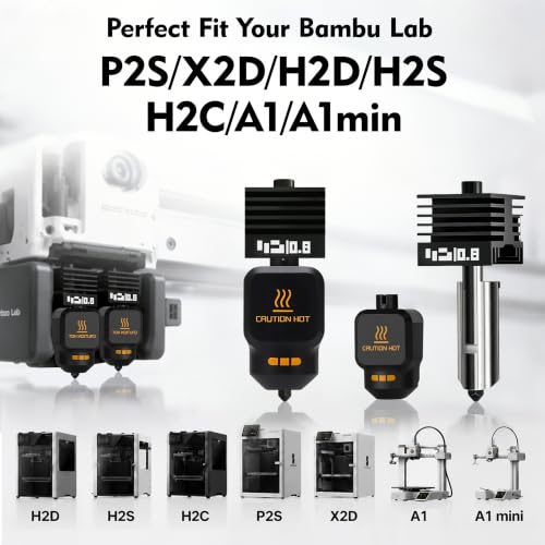 P2S Nozzle for Bambu Lab, 2PCS 0.8MM Hotend for H2D/H2S/P2S/H2C/X2D/A1/A2L/A1 Mini, Quick Swap High Temp Hardened Steel Hotend Replacement, 3D Printer Accessories with Silicone Sock - style: 2PK 0.8+0.8MM