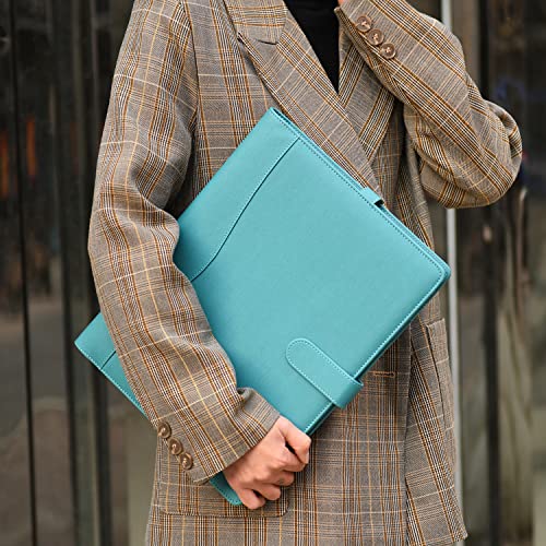 Wonderpool A4 PU Leather Portfolio Holder Ring File Document Case with Removable Binder Clipboard, Multi Pocket and Legal Pad for Business Organizer Interview and Meeting (Cyan) - color: Dark Cyan