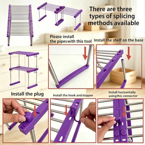 BLULEE Expandable Standing Shelf Unit, Adjustable Storage Rack Purple - color: Purple