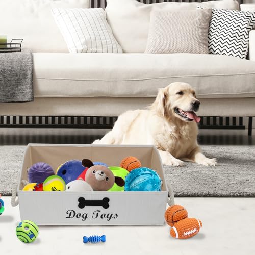 Geyecete Large Dog Toys Storage Bins-Foldable Fabric Trapezoid Organizer Boxes with Cotton Handle,Can be Personalized,Collapsible Basket(Beige-Dog) - color: Beige(Personalized)