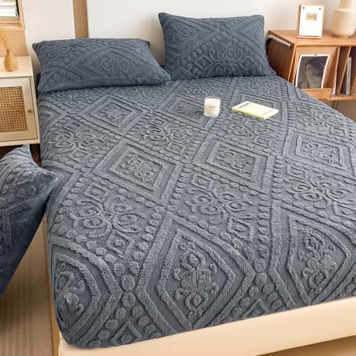 European Damask Embossed Plush Fitted Sheet,Cal King,Blue,72x84inch - color: Blue, size: California King(72"x84")