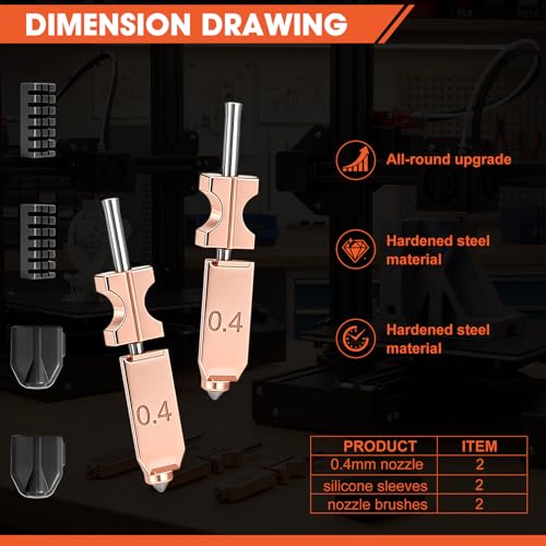 New 2PCS Nozzle Kit for Flashforge AD5X, 0.4mm Hardened Steel Quick-Detachable Hotend Nozzles with Silicone Socks & Tools, High-Temp 300°C High Flow Upgrade