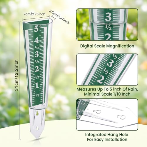 6 Pcs Rain Gauge 5 Inch Capacity, Easy Read Acrylic Outdoor Measure Tool