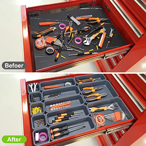 KeFanta 42 Pack Tool Box Organizer Tool Tray Dividers, Rolling Tool Chest Cart Cabinet Workbench Desk Drawer Organization and Storage for Hardware, Parts, Screws, Nuts, Small Tools Organization(Grey) - color: Grey
