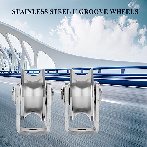 Stainless Steel U Groove Wheel Heavy Duty Caster Rigid Track Wheel Pulley Sliding Gate Rollers with Bracket for Sliding Gate, Rolling Gate, Inverted Track, Industrial Machines - size: 2pc 3inU