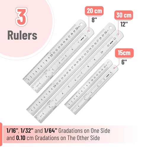 Mr. Pen- Metal Straight Edge Ruler, 3 pcs, 6", 8", 12" - color: Silver, size: 6, 8, 12 inch