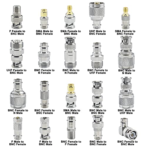 20pcs BNC Connector Kits BNC to SMA/BNC to BNC/BNC to UHF/BNC to N/BNC to F RF Coax BNC Adapter Male to Female Cable Converter - size: 20 Pieces - BNC Kit