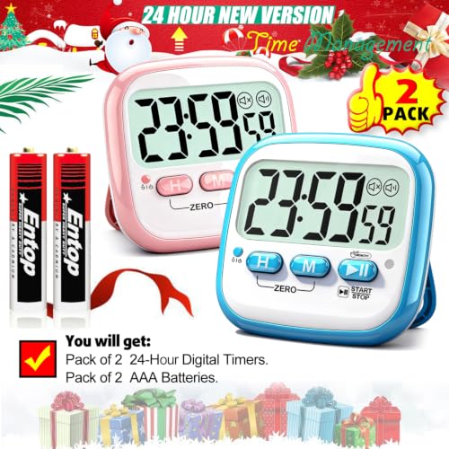 Antonki 2 Pack Classroom Timers for Kids Teachers, Magnetic Countdown Digital Kitchen Timer for Cooking, Study, Exercise, Games, Time Mangement - Loud/Silent Mode - Battery Included - color: Sky Blue & Pink