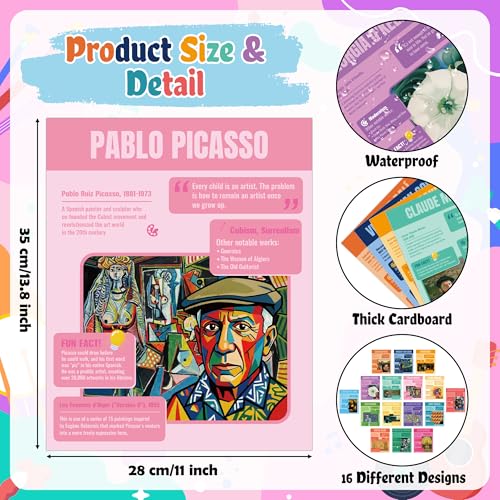 EYxsaxenk Famous Art Poster for Classroom Artist Artwork Educational Poster - color: 16 Pcs Artist