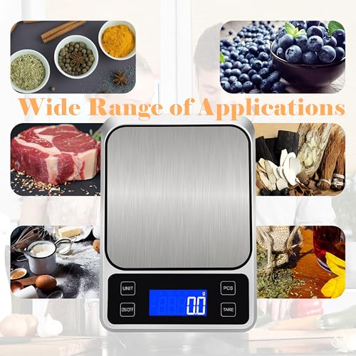Kitchen Digital Scale, 0.1 g/0.001 oz High Precision Electronic Scale, Max 5 kg/11 lbs, Multiple Unit Conversion, Auto Power-Off/Tare/Counting Function, Stainless Steel Weighing Platform (Silver)