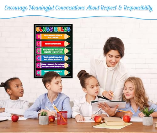 GMEMNOV Classroom Rules Poster, 11.8 x 16.5 Inch Laminated Chart - color: C-Classroom Rules