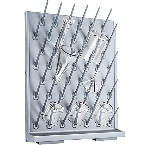 INTBUYING Bottle Drying Rack Pegboard Wall Mounted Desk Grey 52 Pegs Removable PP Glassware Drying Draining Rack Education&lab Cleaning Equipment - color: Gray, size: 52