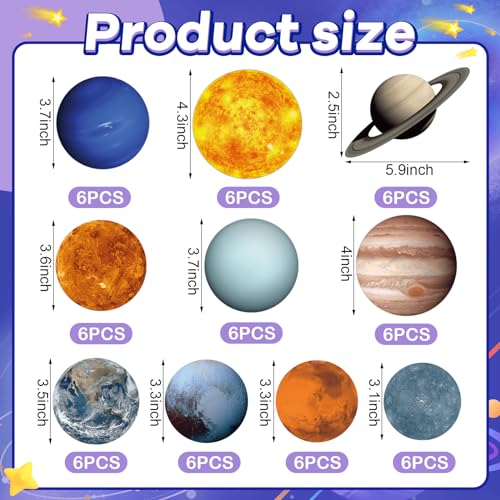 60 Pcs Solar System Planet Cutouts for Classroom, STEM Science Decor