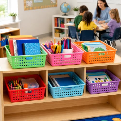 6 Pack Turn‑in Paper Trays for Classroom, Rainbow - color: Rainbow