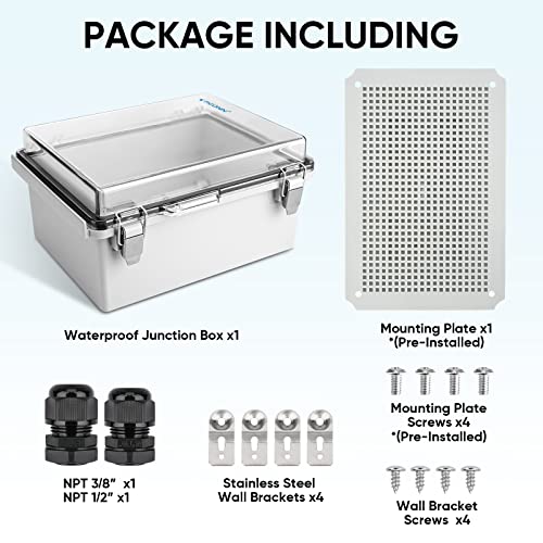 TICONN Outdoor Electrical Box Waterproof, ABS IP67 Junction Box Enclosure - color: Transparent Cover, size: 11"x7.5"x5.5"