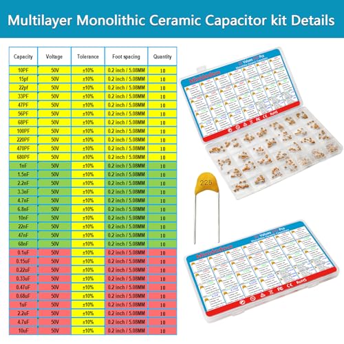 31 Value 310 pcs Multilayer Monolithic Ceramic Capacitor Assortment kit 10pf-10uF Individual Box Lid pf nf uf (310 pcs)
