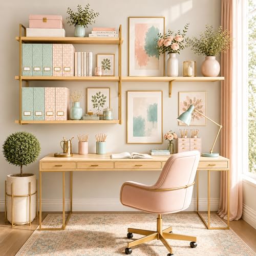 BLU MONACO | Set of 4 Foldable Pink & Aqua Magazine File Holders with Gold Geometric Patterns | Vertical File Organizer Boxes with Gold Label Holders for Home & Office - color: Pink-aqua