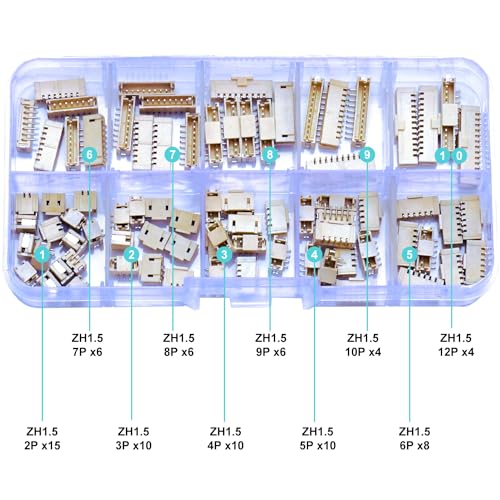 JST Connector Kit, ZH1.5 SMT Header Jst 1.5mm Pitch IC Socket Plugs Adapter, JST-ZH 2/3/4/5/6/7/8/9/10/12Pin SMT Header Surface Mount Mounting Top Type Vertical Header (ZH1.5-SMT-Ver) - size: JST-1.5MM-ZH-SMT-Vertical Header