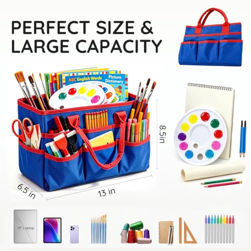 AUVCAS Art Supply Bag, Craft Organzier Tote Bag for Art Supplies, Deep Blue - color: Deep Blue (6.5"D x 13"W x 8.5"H)