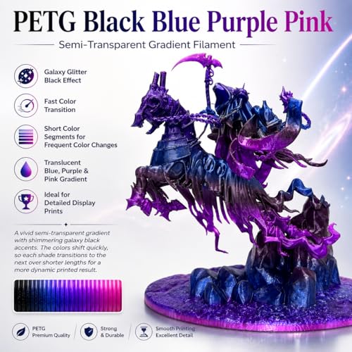 PETG Filament 1.75mm, Black Blue Purple Pink, Translucent Gradient 3D Printer Filament, Galaxy Glitter Black Fast Color Change PETG Filament for FDM 3D Printing, 1kg Spool - color: Petg Blue Cyan