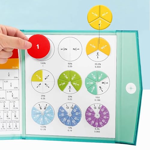 New Magnetic Fraction Demonstration Book for Kids, Magnetic Fraction Playbook, 102 Pcs Magnetic Fraction Tiles, Educational Puzzle Math Fraction Manipulatives for Elementary School Classroom Must Have - color: Fraction