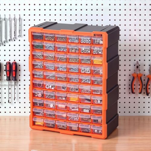 VEVOR 60-Drawer Storage Organizer, Plastic, Drawer Storage Cabinet for Garage Organization, Stackable Small Parts Organizer, Wall-Mounted Toolbox, for Hardware, Beads, Screws, Crafts, Building Bricks - size: 60-Drawers