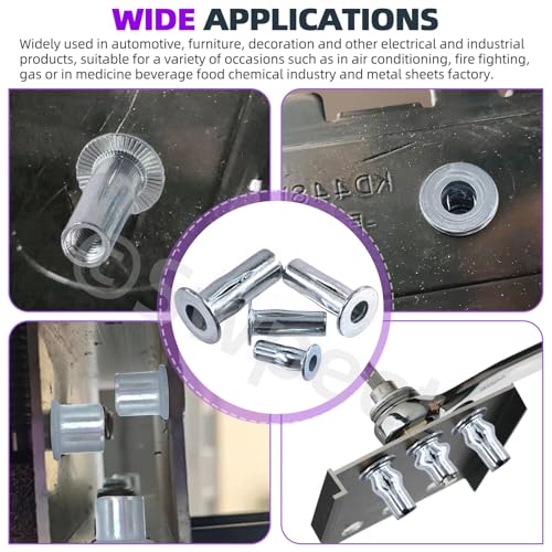 Swpeet 20Pcs M6 Metric Carbon Steel White Zinc-Plated Multi-Grip Rivet Nuts Plus Nuts Rivnuts Kit, Bulbed Shank Flat Head Threaded Insert Nut Construction Fasteners for Industrial - size: M6