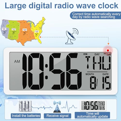 Atomic Clock 14.9" Digital Wall Clock Battery Operated Atomic Wall Clock Large Digital Alarm Clock with Day Date & Temperature for Wall Bedroom Living Room Classroom Home Office - size: 14.9" Atomic Clock