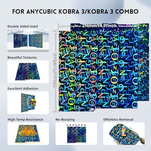 Smooth Pen Build Plate for Anycubic Kobra 3, Flexible Digit+Letter Spring Steel Sheet Plate 256x268mm for Kobra 3, Kobra 3 Combo 3D Printers - color: PEN (Digit+Letter)