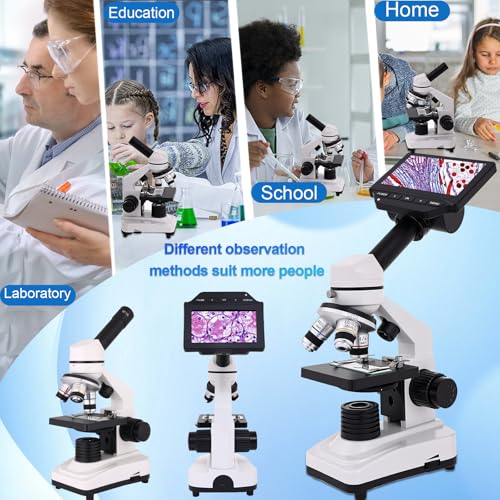 Microscope for Adults & Kids, 40X-2500X High-Power Compound Microscope for Students, School Lab & Home Schooling,Equiped with Slides Set & Phone Holder (Black and White) - color: black and white