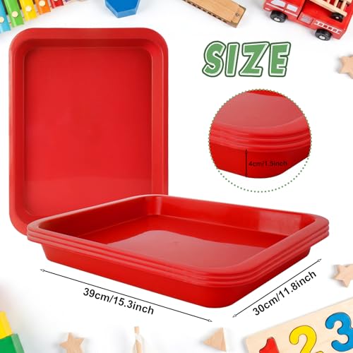 6 PCS Flat Plastic Trays, Red Flat Storage Organizer Tray, Plastic Art Trays for Office, Home, Crafts, Beads, Painting, and DIY Projects Stackable & Portable (Pack of 6) (Red) - color: Red