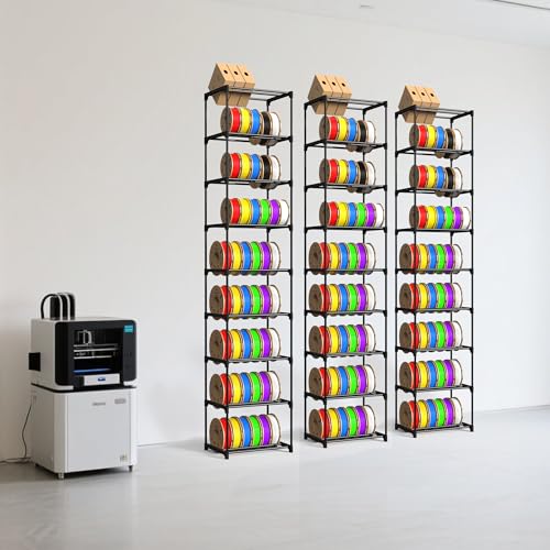9-Tier 3D Printer Filament Storage Rack with Anti-Tipping Device, Heavy Duty Metal Spool Holder Holds 54×1kg, Tool-Free Assembly, Modular Design for Home Office Workshop - size: 9-Tier B