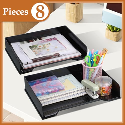 DoubleFill 8 Pcs Stackable Letter Tray Plastic Paper Tray, Black - color: Black