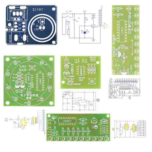 5in1 Soldering Practice Kit Mini Musical Tesla Coil, Plug-in Flowing Light,Doorbell, Sound-Activated Flowing Light, and Lucky Roulette Wheel Soldering Projects Soldering Practice for Teens - style: GreenTSL5IN1