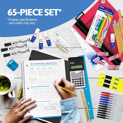 BAZIC PRODUCTS 65-Piece Middle & High School Kit, Math & Geometry, 65-Case