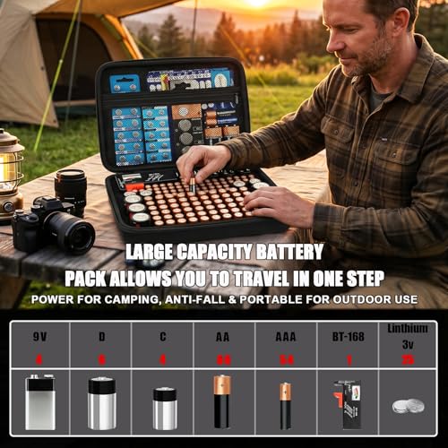 Comecase Battery Organizer Storage Box with Tester, Holds 164+ Batteries - size: Large 164+ Batteries