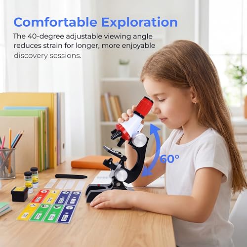 Little World Kids Microscope with LED Light - 100X/400X/1200X Magnification - color: Red