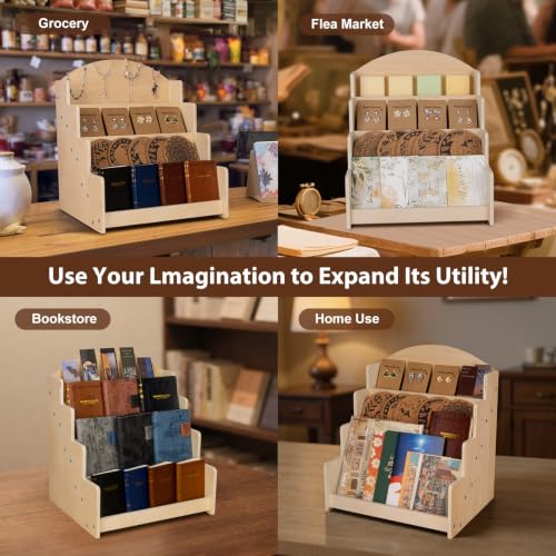 PUERSI Greeting Card Display Stand, Wooden 4-Tier Postcard Display Stand - color: Beige
