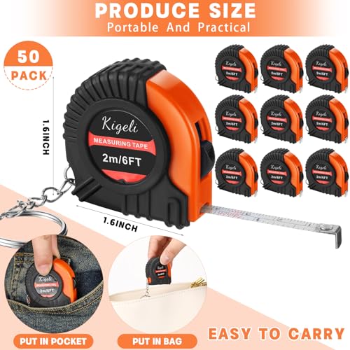 Kigeli 50 Pcs Mini Tape Measure Keychains 6ft/2m Bulk Set, Classic, Orange - color: Orange