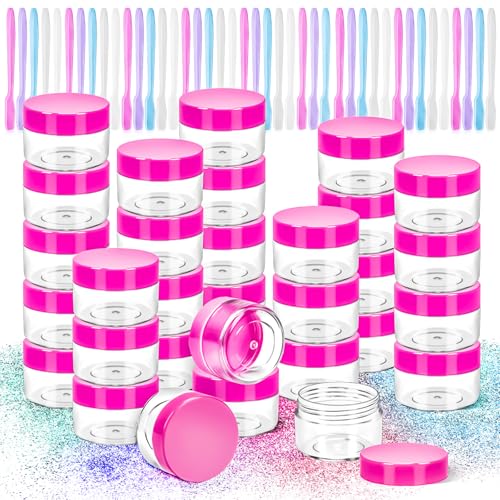 40Pack 15g Small Plastic Cosmetic Containers with Lids, 15gram Plastic Makeup Containers Jars with Spatulas, 15ml Sample Jars Travel Size Containers for Toiletries Lip Balm Cream Slime Lotion - color: Pink, size: 15g