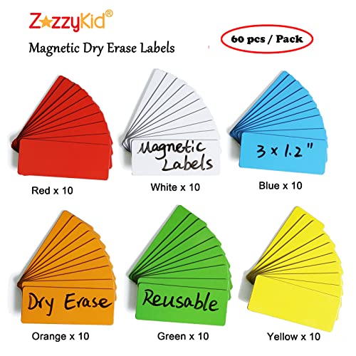 60 Dry Erase Magnetic Labels: 3"x1.2" Blank Name Plates, Name Tags, Strips Magnets - Perfect for Home, Office, School Organization - color: Color Blank