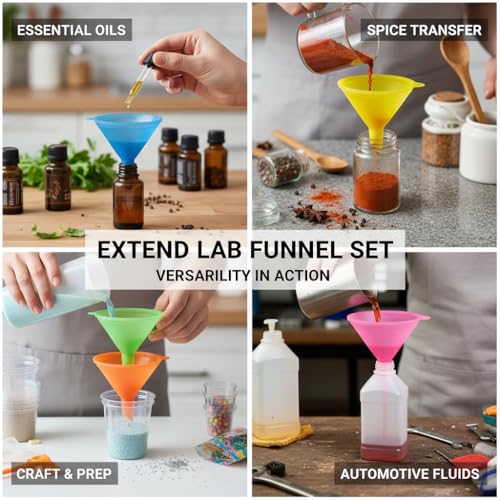 Small Plastic Funnel Set of 5 | Mini Funnels for Bottles, Essential Oils, Spices, Powders, Automotive Fluids | Multi-Size, Food Grade Plastic
