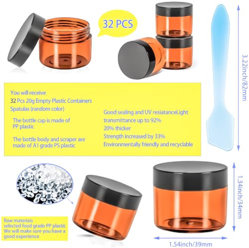 32 Pack 20g Amber Plastic Jars Containers, 20ml Travel Size Makeup Container Jars with Lids, Small Round Cosmetic Pot Jar for Cosmetic Cream Lip Balm Salve Sample Beauty Lotion,Black Lid - color: Amber, size: 20g