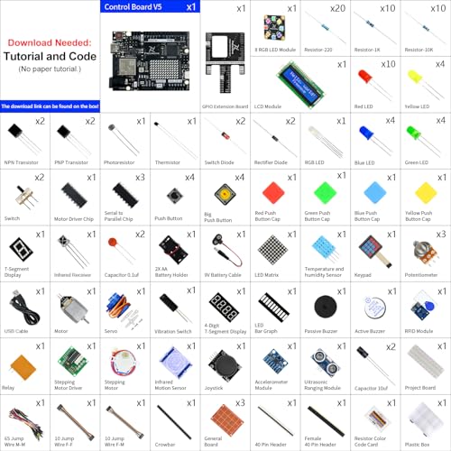 Freenove Ultimate Starter Kit with Board V5 Rev4 WiFi (Compatible with Arduino IDE), Arm Cortex-M4 Microcontroller, Onboard ESP32-S3, 399-Page Detailed Tutorial, 220 Items, 78 Projects - color: with V5 (Rev4) WiFi
