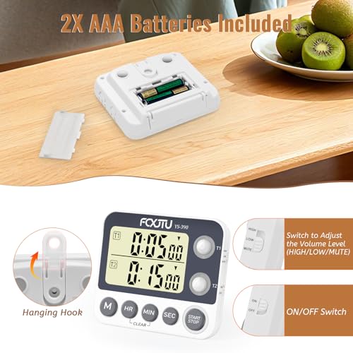 Digital Dual Kitchen Timer, 2Groups Count Up/Down Timer for Cooking - size: Dual Timer