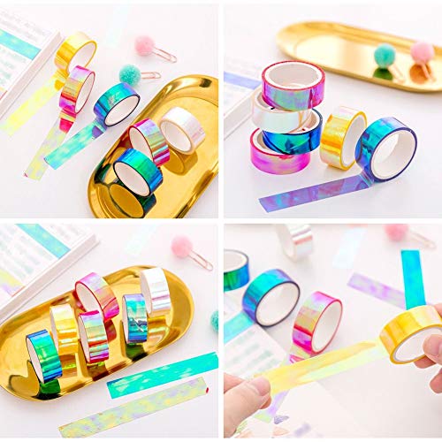 KISSBUTY Holographic Rainbow Masking Tape Set, 20 Rolls Translucent Decorative Waterproof Iridescent Graphic Art Tape for Arts & DIY