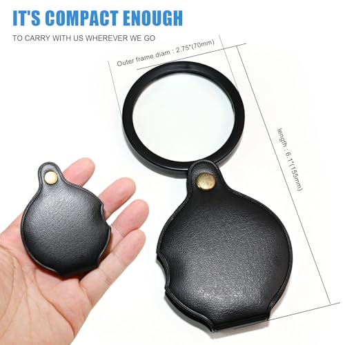 2pcs2.75 inches Upgrade 10x Small Magnifying Glass Pocket Magnifier - color: Black / 2.75 Inches